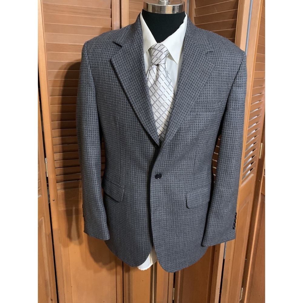 Vtg Haggar City Casuals Gray Check Tweed Wool Blend Sports Coat Sz 38 3Bttn